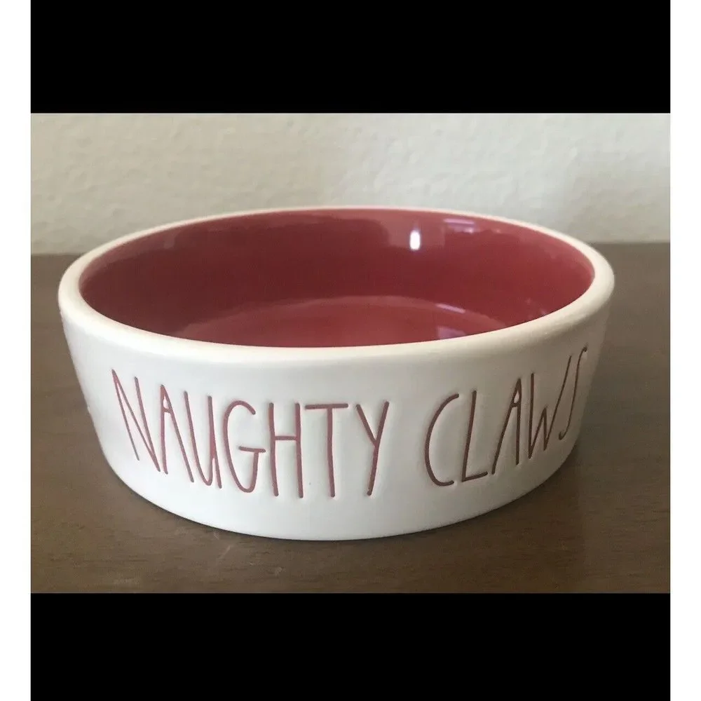 Rae Dunn Naughty Claws Cat Dish Red White 5